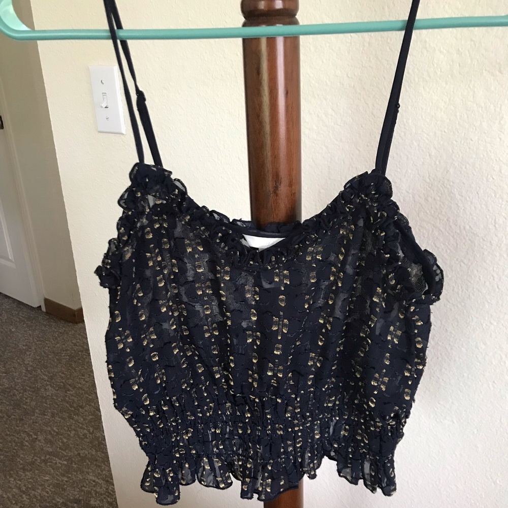 H&M navy blue/gold polka dots crop top. Size 4.